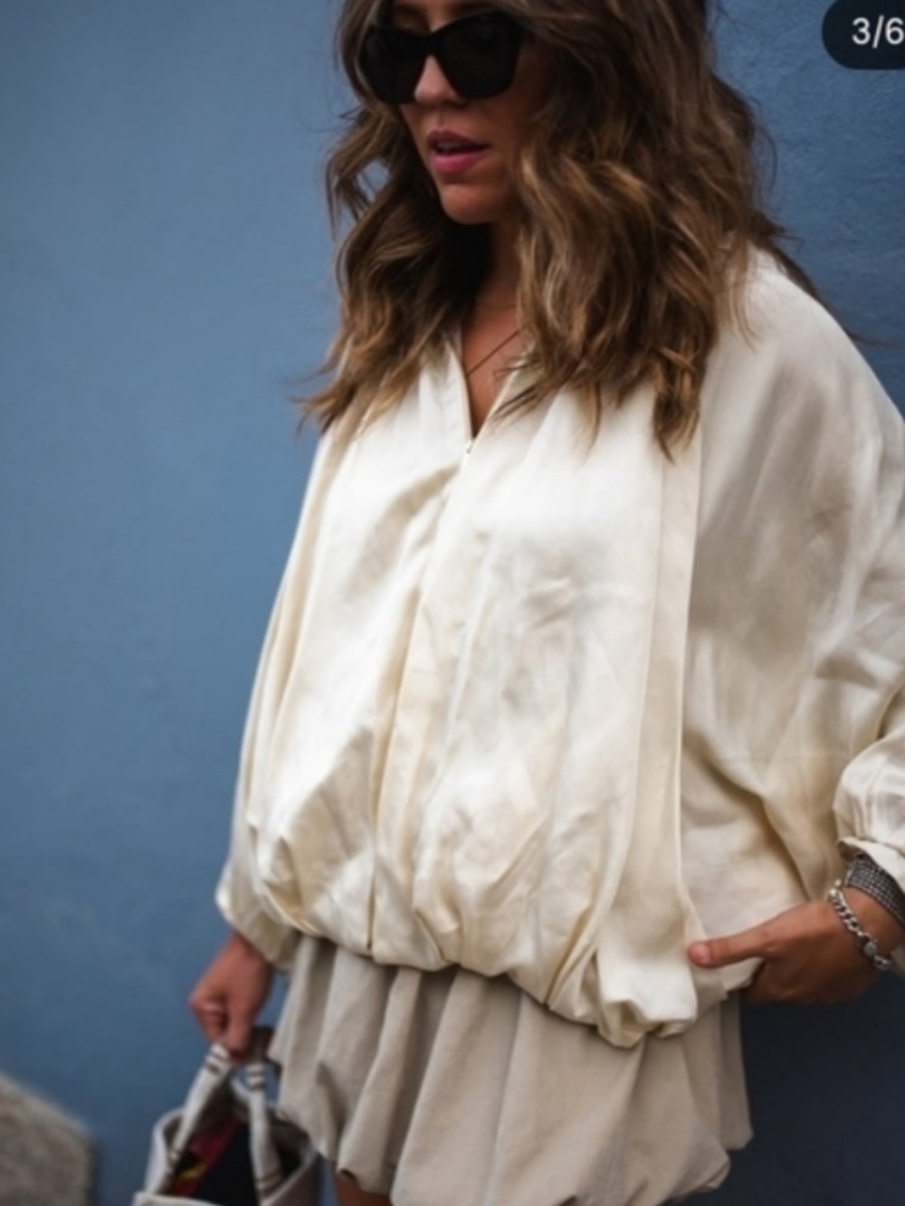 Zara Satin Bomber Bubble Voluminous Satin Puffed Cream Ivory Jacket size medium - Picture 6 of 16